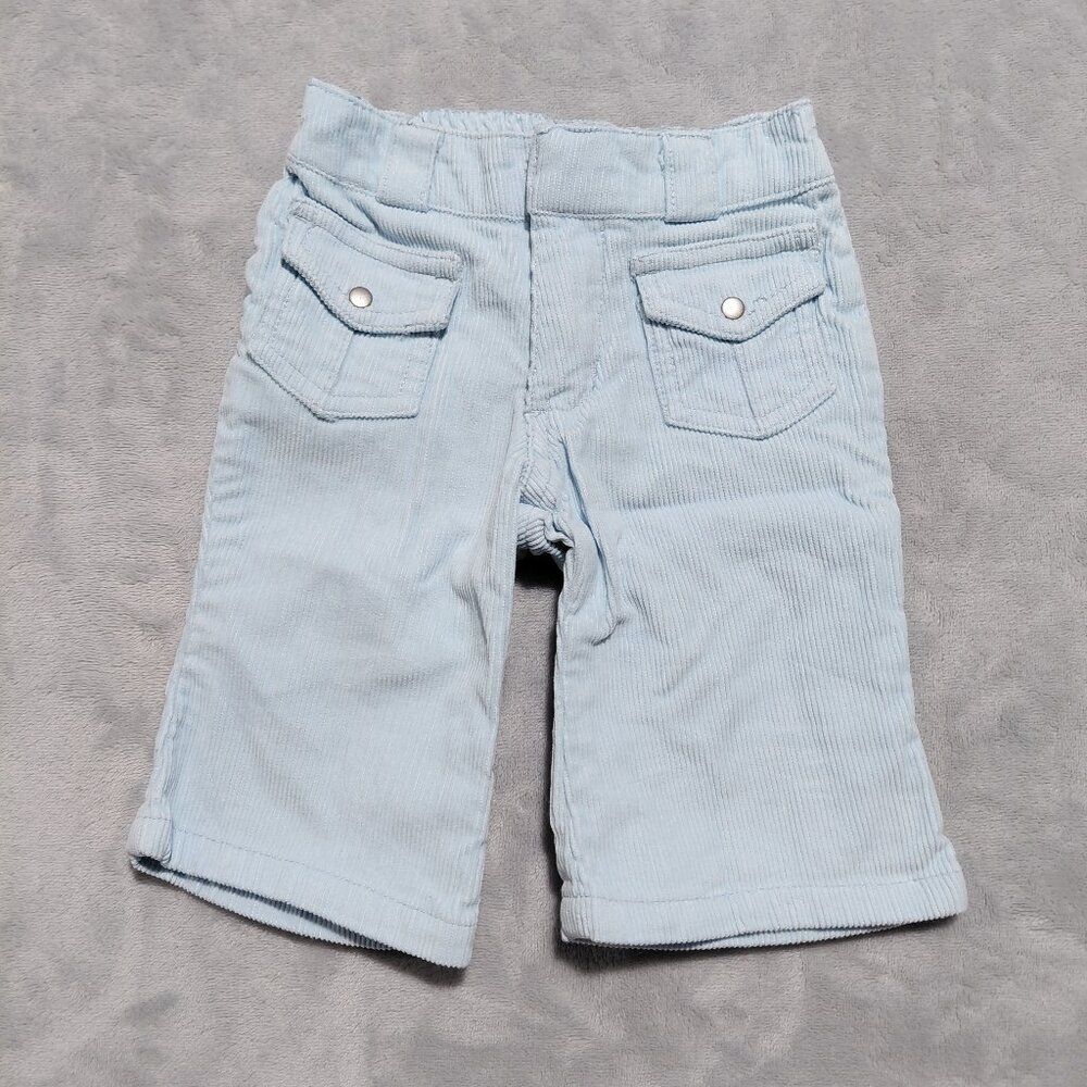 3-6M Pale Blue Wide Leg Corduroy Pants Elastic Waist Front Pockets Old Navy